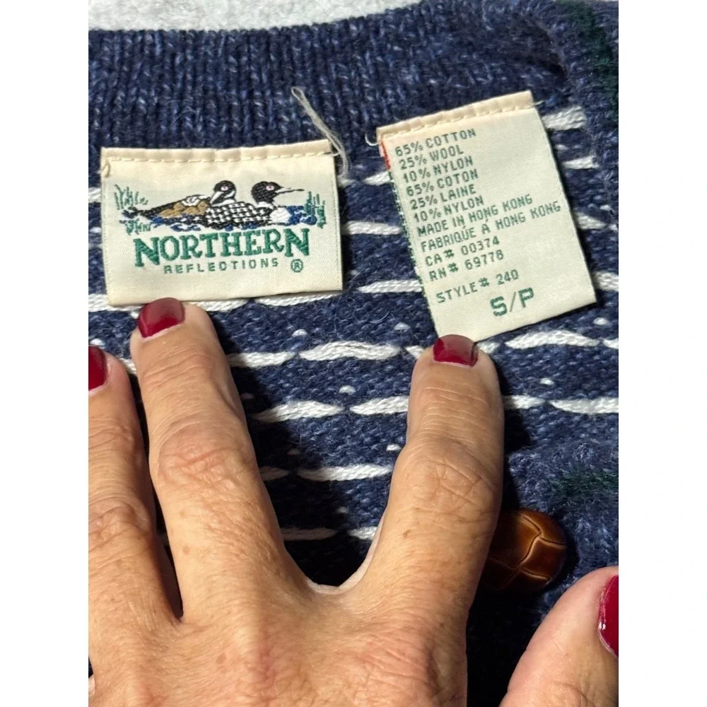 Vintage Northern Reflections Fair Isle Nordic Cardigan Sweater Womens Small Peti